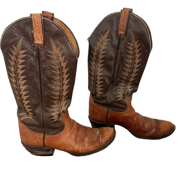 Tony Lama Aztec Shrunken Shoulder Western Boots Mens 8 Brown Rodeo Cowboy Howdy y main image 3